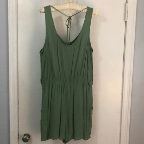 Green Romper with Tan Embroidery! - Picture 4 of 4